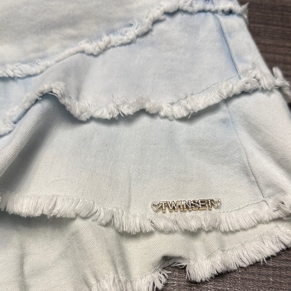 Twin-Set Denim Ruffle Shorts in Light Blue - Picture 2 of 5